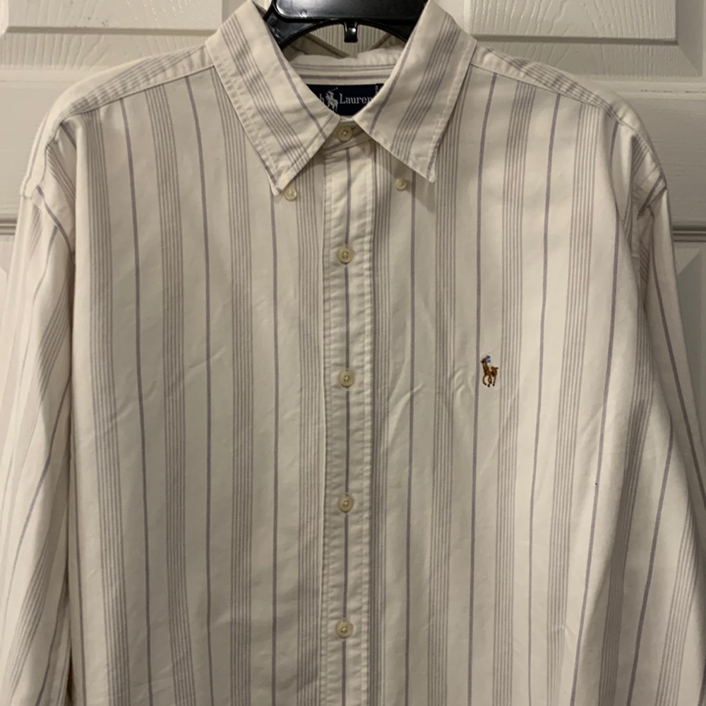 RALPH LAUREN YARMOUTH SHIRT WHITE/GRAY STRIPE SZ 16•5-34 100% COTTON CLASSIC